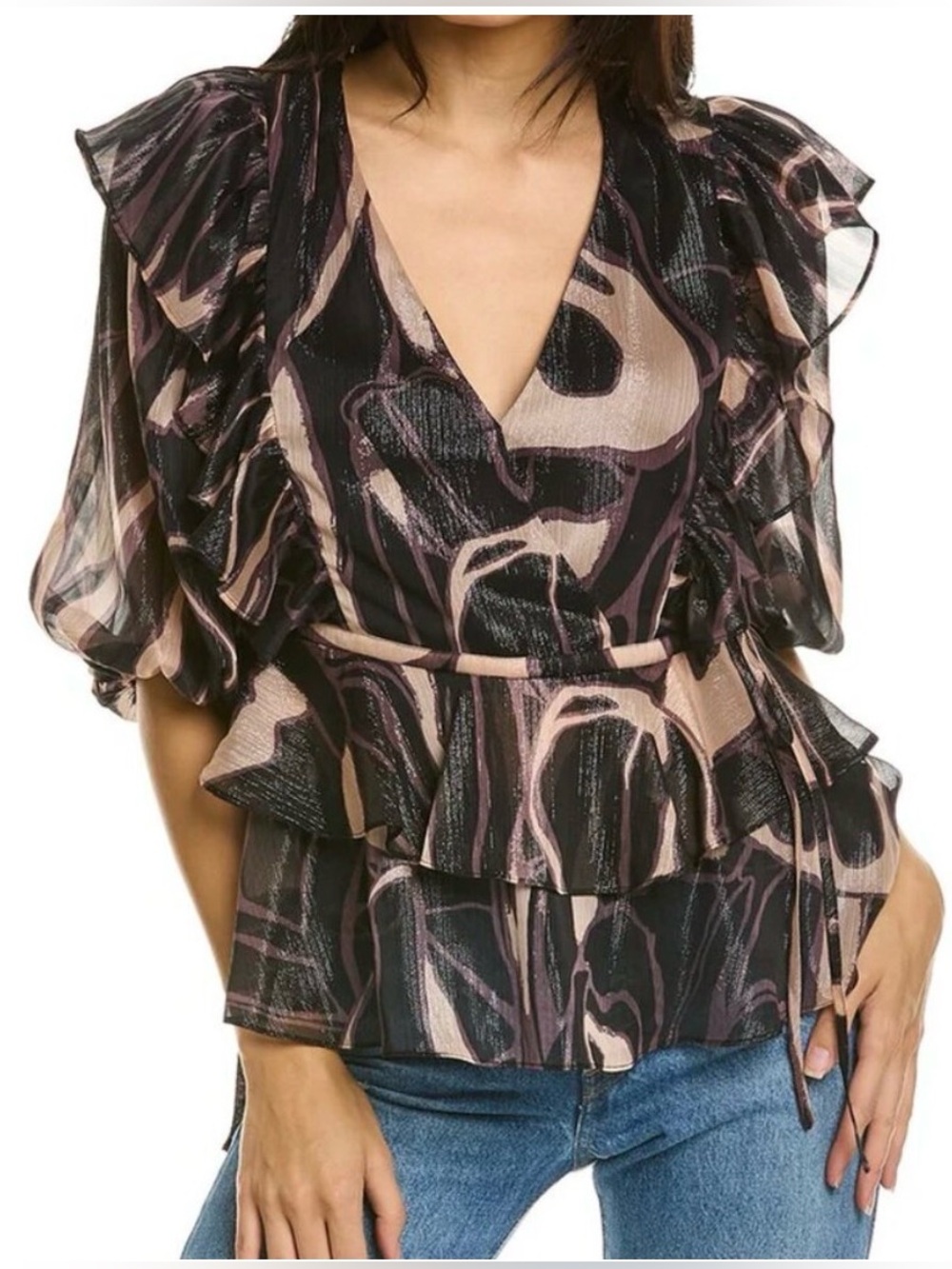 Ted Baker Womens Jasmyna Ruffle Blouse in Black NWT Size 2/ US 4-6